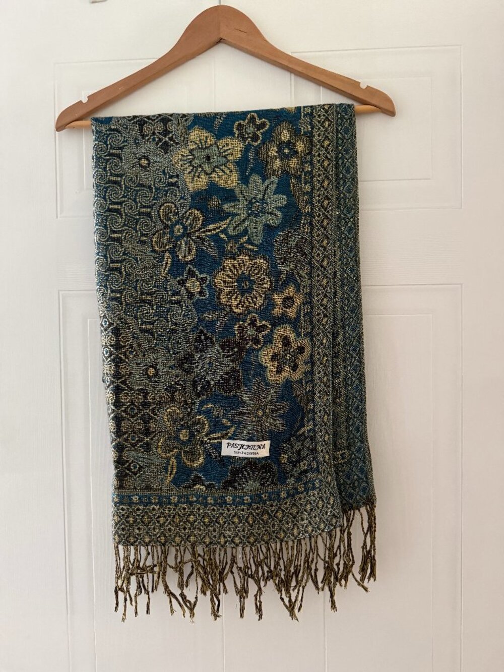 Blue and gold pashmina scarf